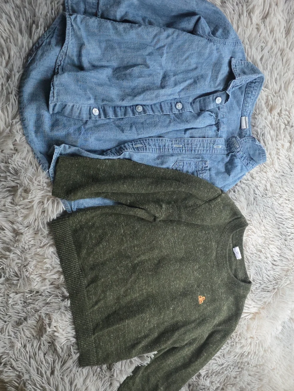 GAP Blue Button-Down Shirt with Olive Green Sweater